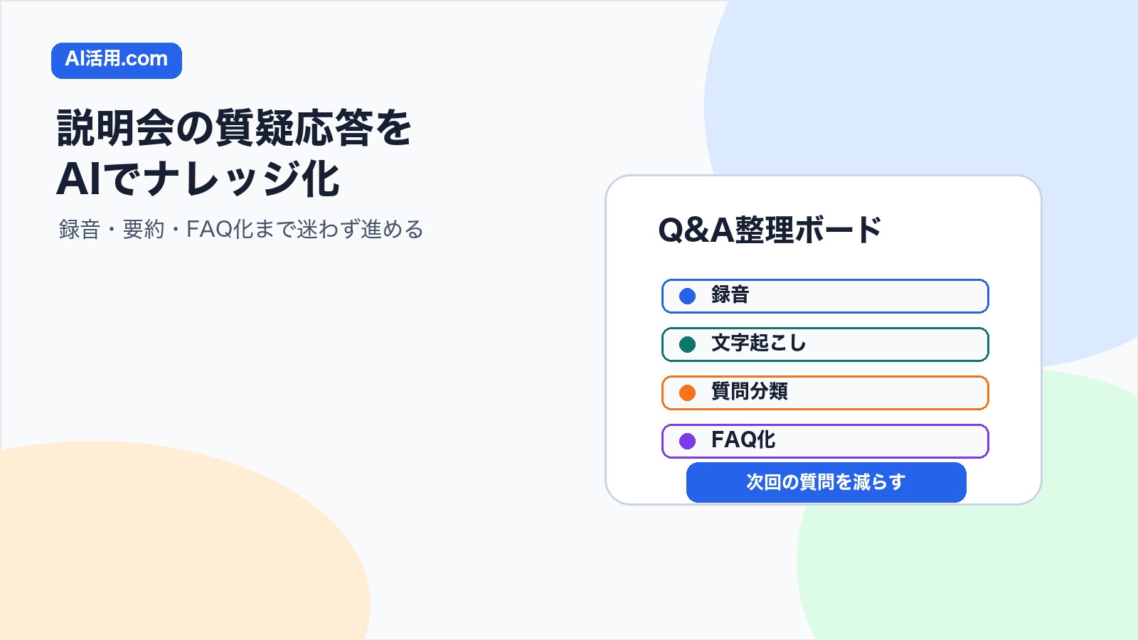 AIで社内説明会の質疑応答を録音から整理し質問をナレッジ化する方法の図解
