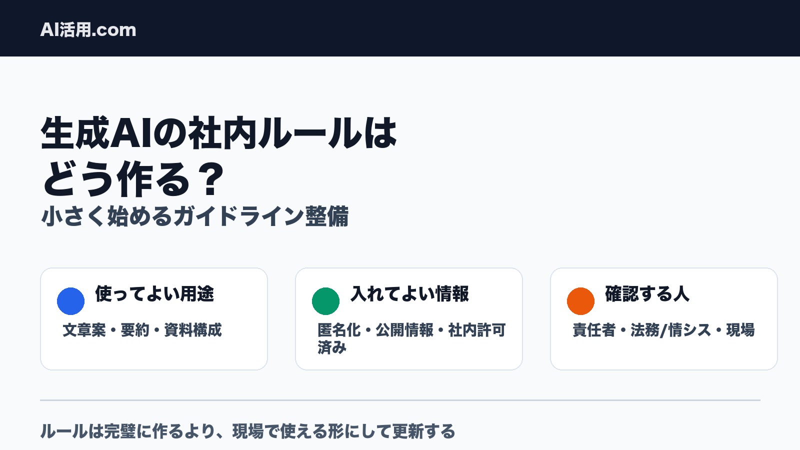 生成AIの社内ルール作成で用途 情報 確認者を整理するアイキャッチ画像