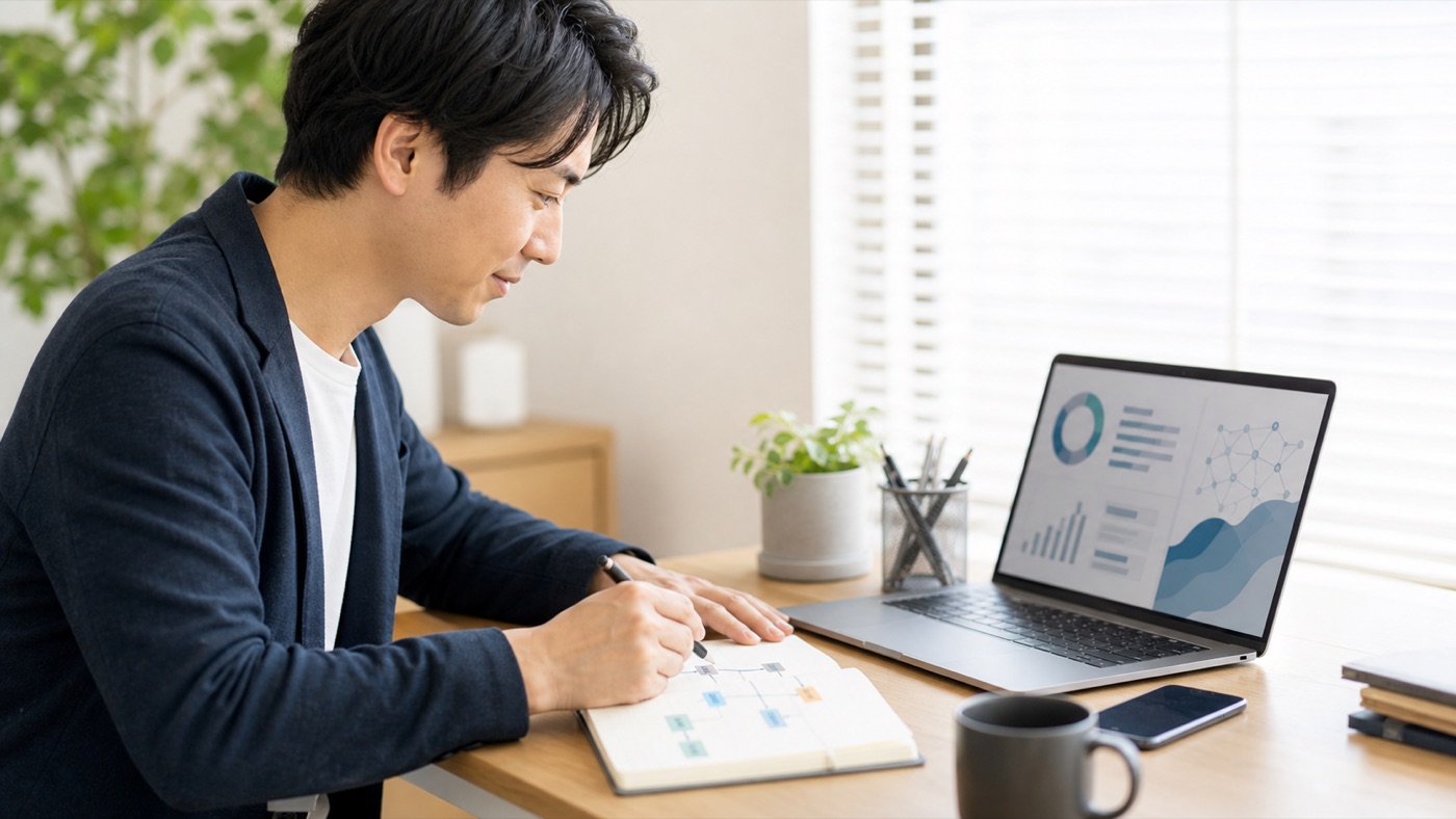 AIの勉強ロードマップを作るビジネスパーソンのイメージ