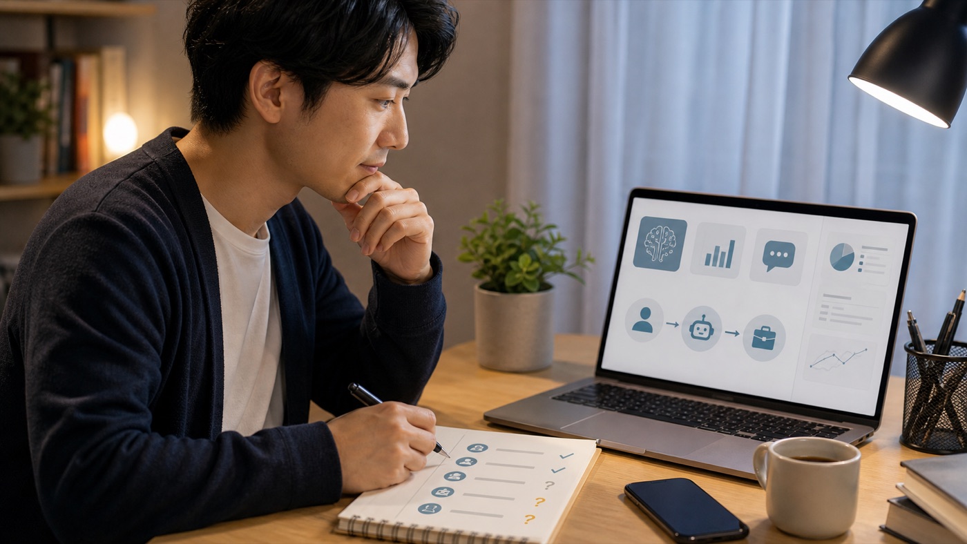 SHIFT AIや生成AI副業を検討するビジネスパーソンのイメージ
