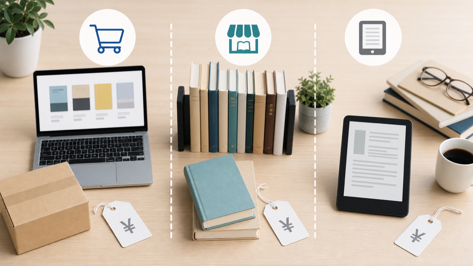AI関連本をAmazonや楽天やYahooショッピングなどの購入先で比較するイメージ