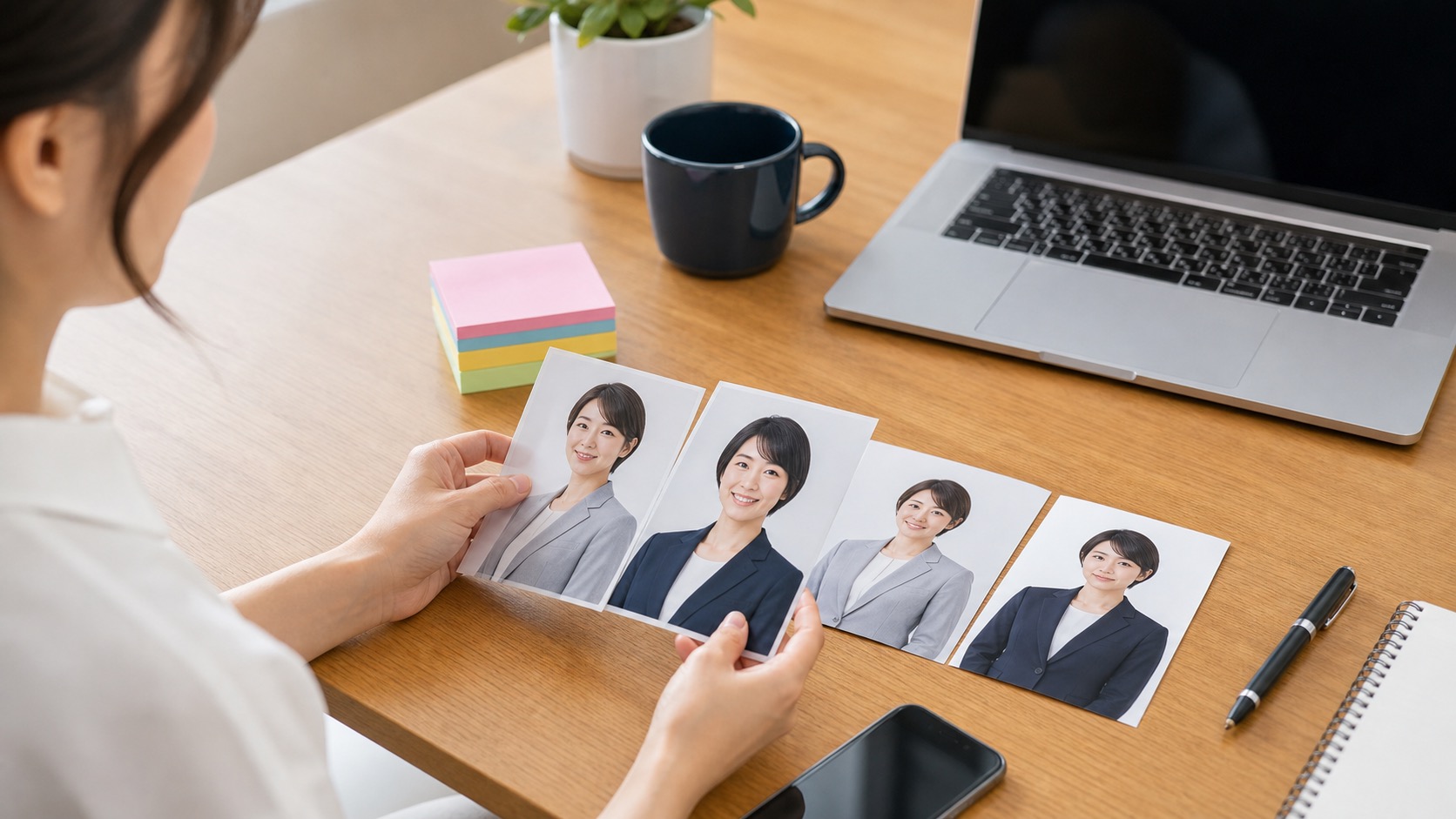 SNSや仕事用に使うプロフィール写真の候補を比較している様子