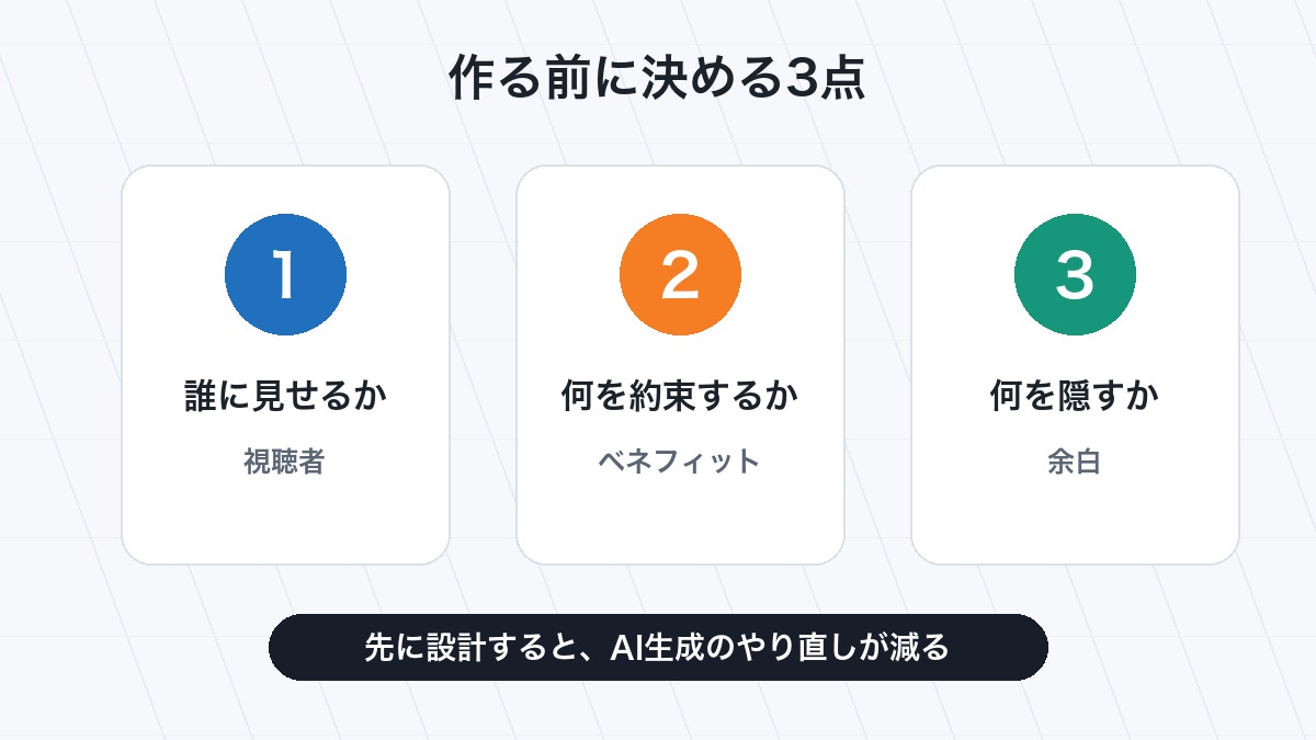 YouTubeサムネイルをAIで作る前に視聴者と訴求内容を整理する図解