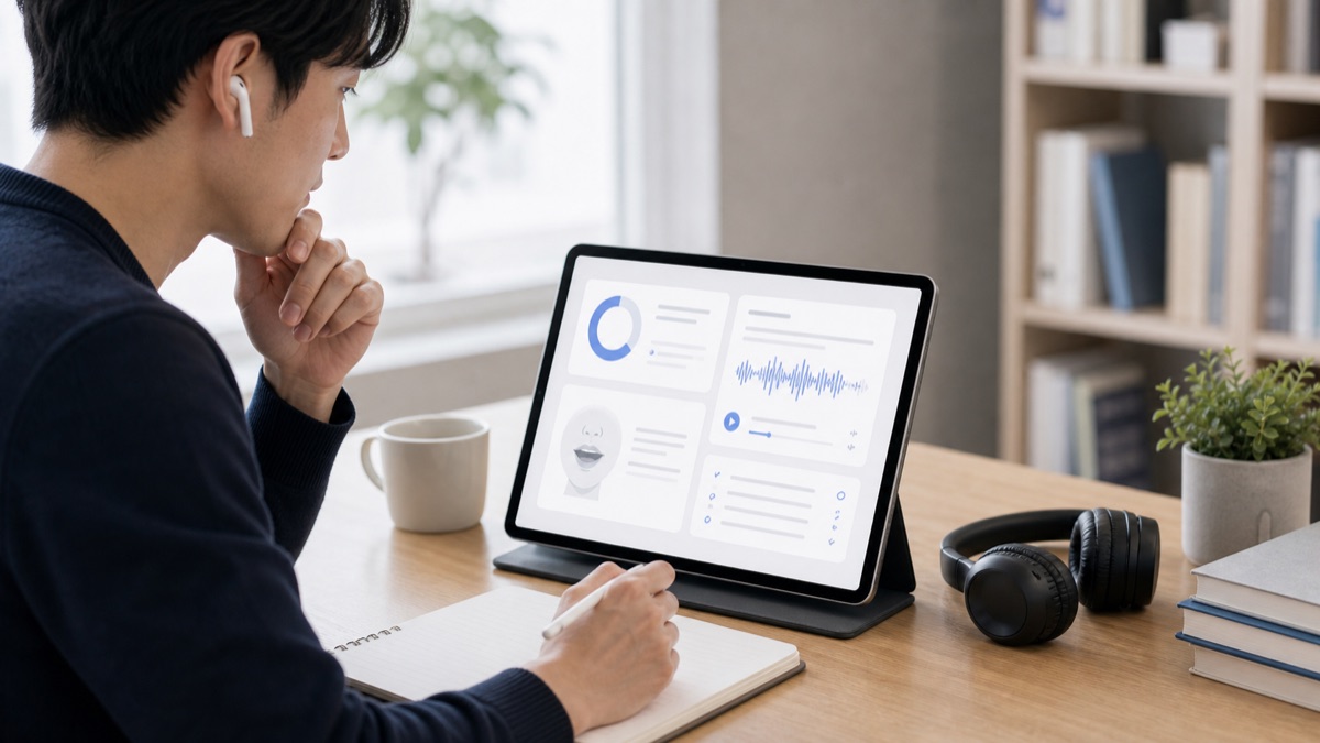 AI英語学習アプリで発音フィードバックを確認するイメージ