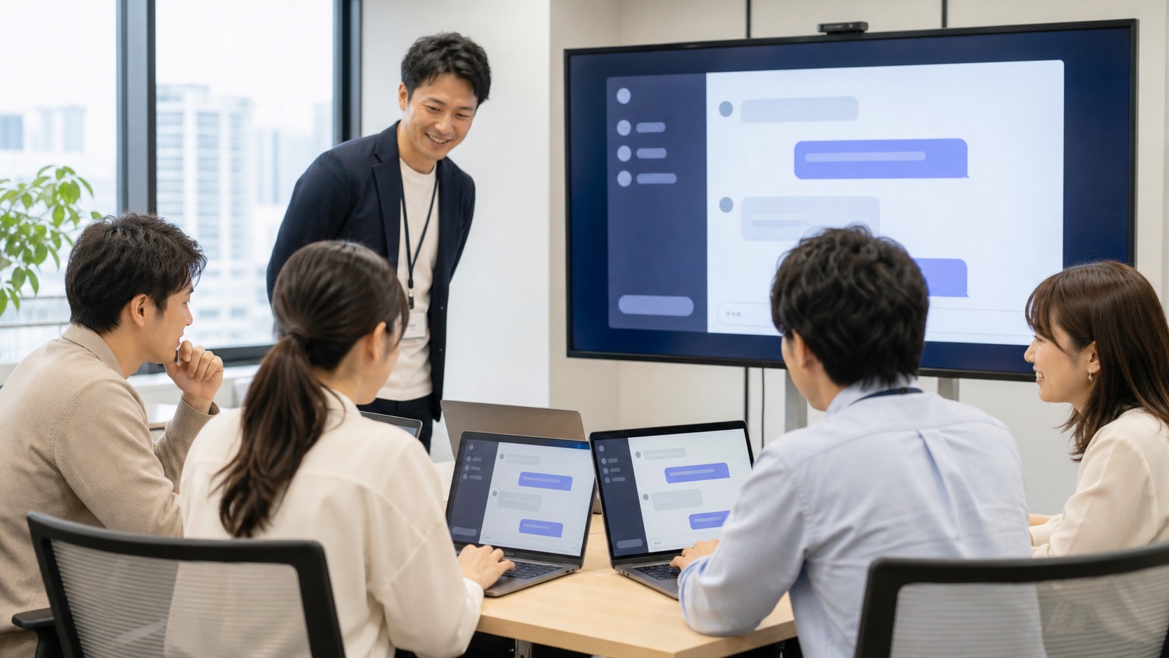 生成AI研修で参加者がパソコンを使いながらプロンプト演習をするイメージ
