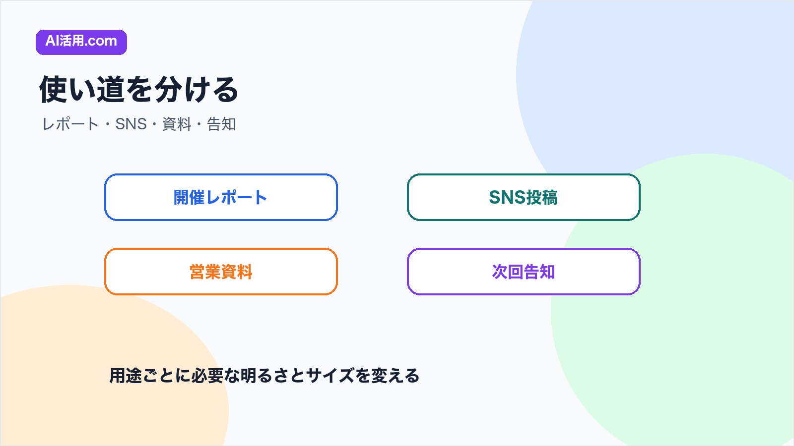 開催レポート SNS投稿 営業資料 次回告知にセミナー写真を使い分ける図解