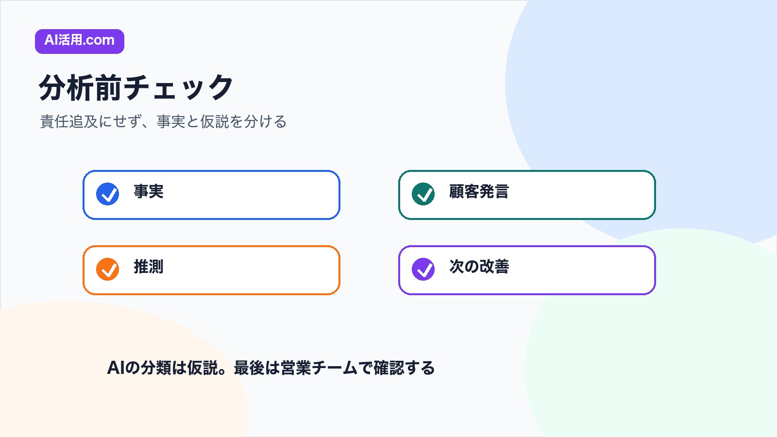 AIで失注分析をする前に事実 顧客発言 推測 次の改善を分けるチェックリスト