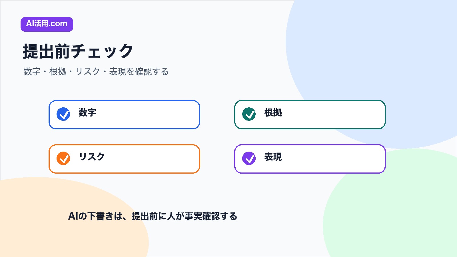 数字 根拠 リスク 表現を確認してAIで作った稟議書を提出するチェックリスト図解
