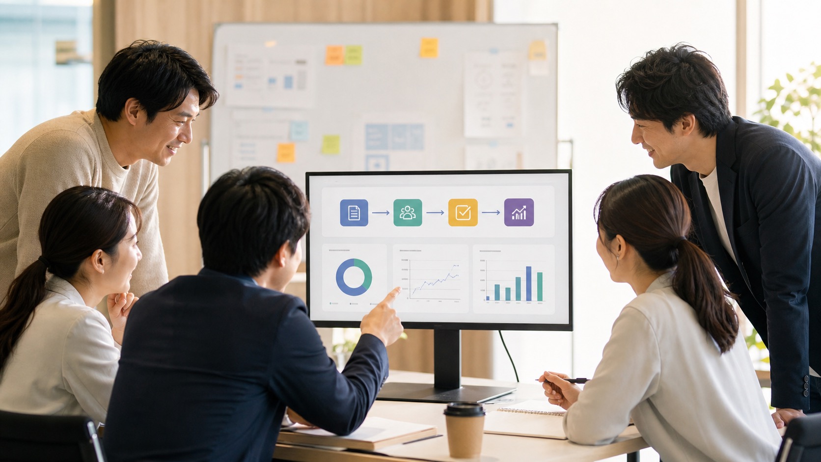 生成AIによる業務改善の効果をダッシュボードで振り返っている様子