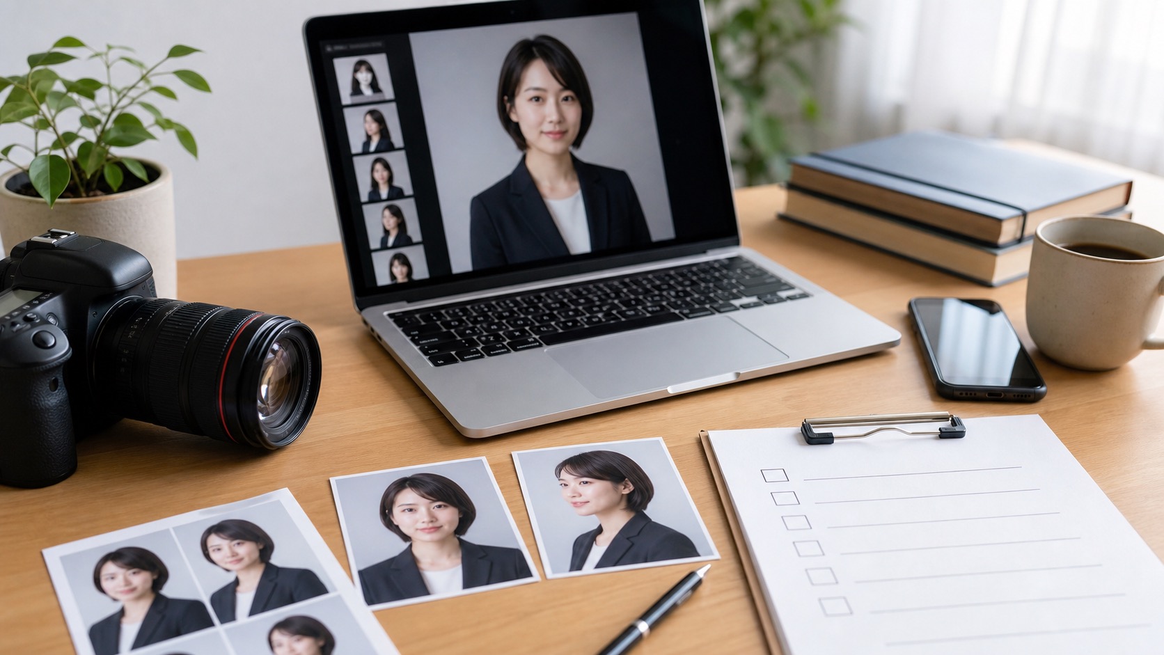 ブログやSNSに使うプロフィール写真をチェックリストで確認している様子