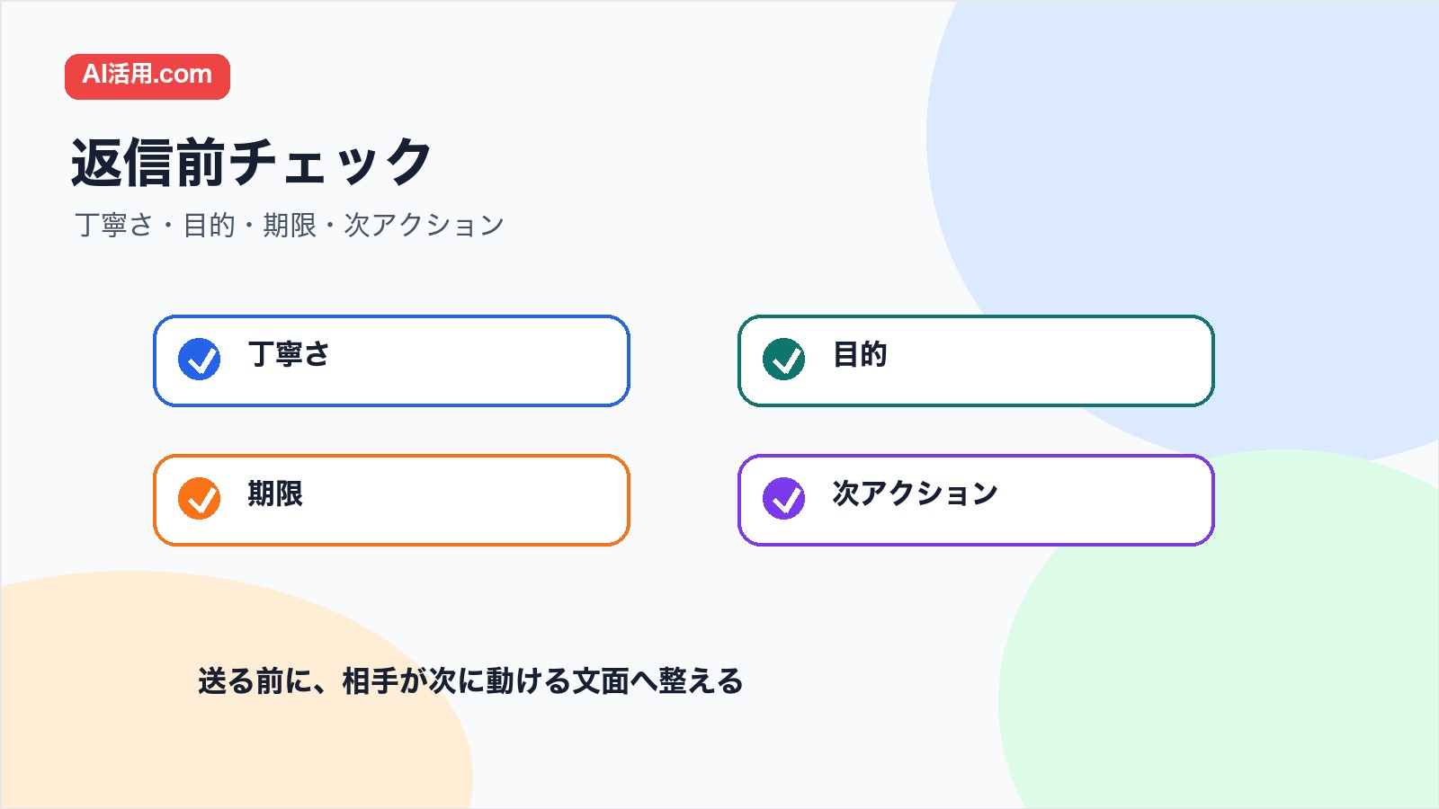 丁寧さ 目的 期限 次アクションを確認して英語メールを返信する前のチェック図解