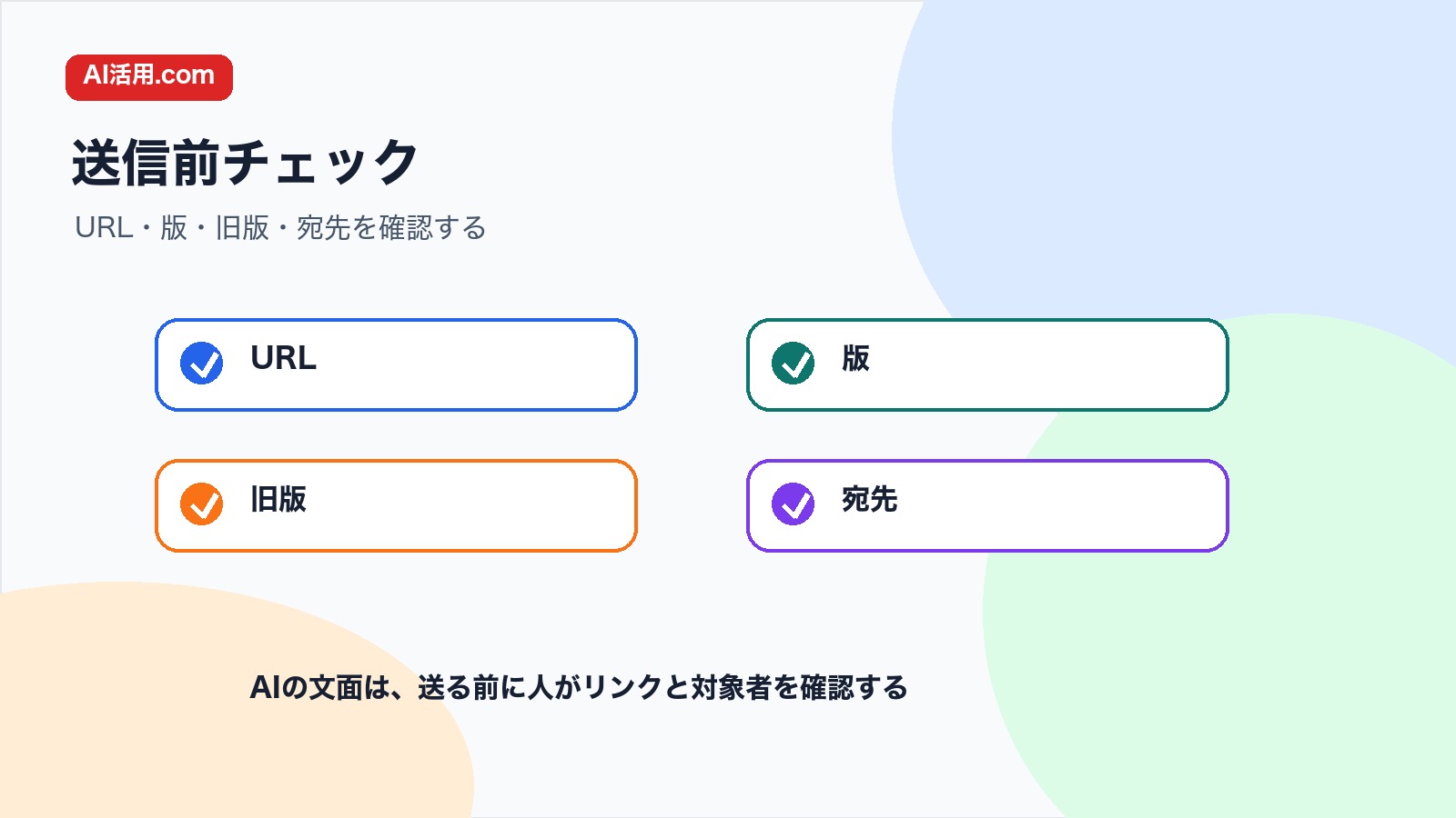 URL 版 旧版 宛先を確認して会議前の資料差し替え連絡文を整えるチェック図解