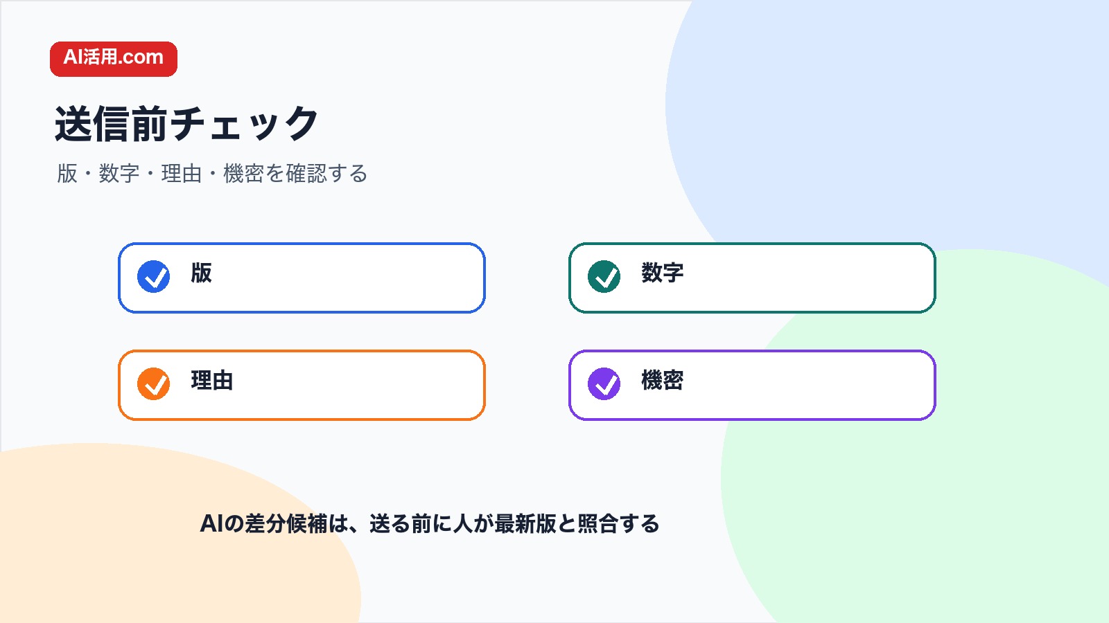 版 数字 理由 機密を確認して会議前の資料変更点メモを整えるチェック図解