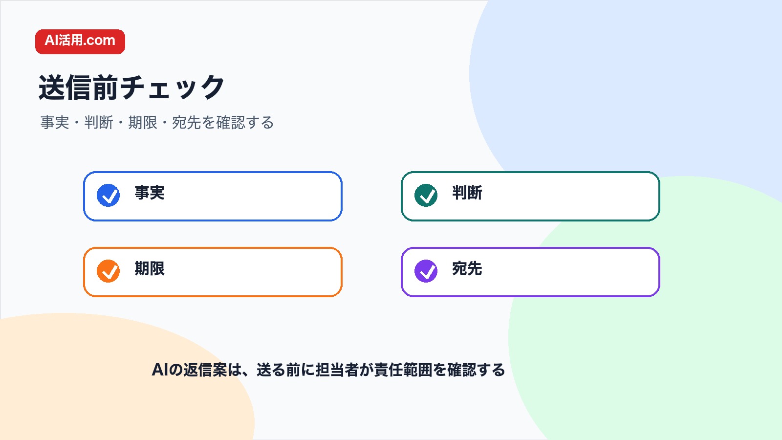 事実 判断 期限 宛先を確認して会議前の資料確認コメントへの返信文を整えるチェック図解
