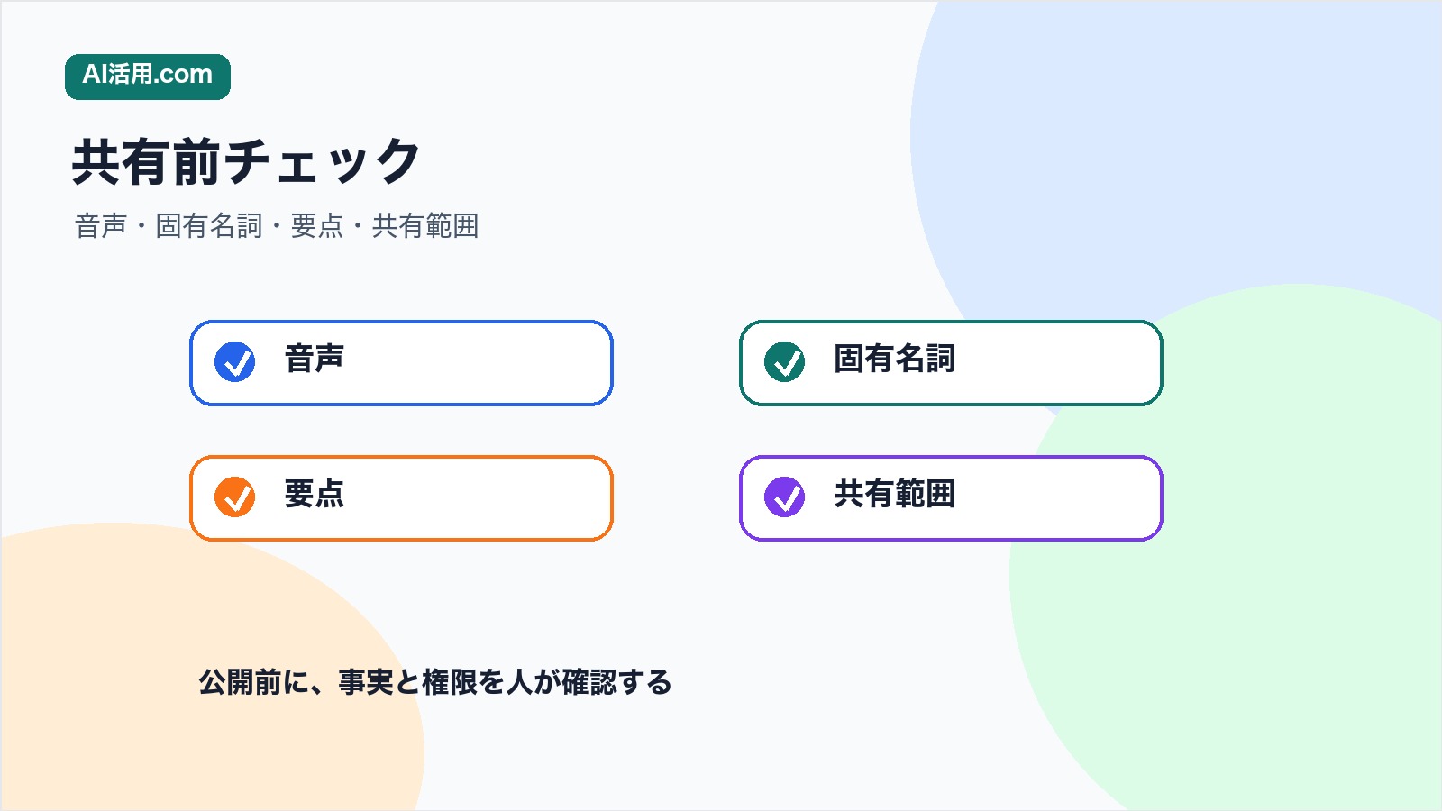 音声 固有名詞 要点 共有範囲の観点で社内研修録画まとめを確認する図解